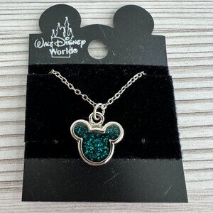 Vintage Mickey Mouse Green Glitter Necklace